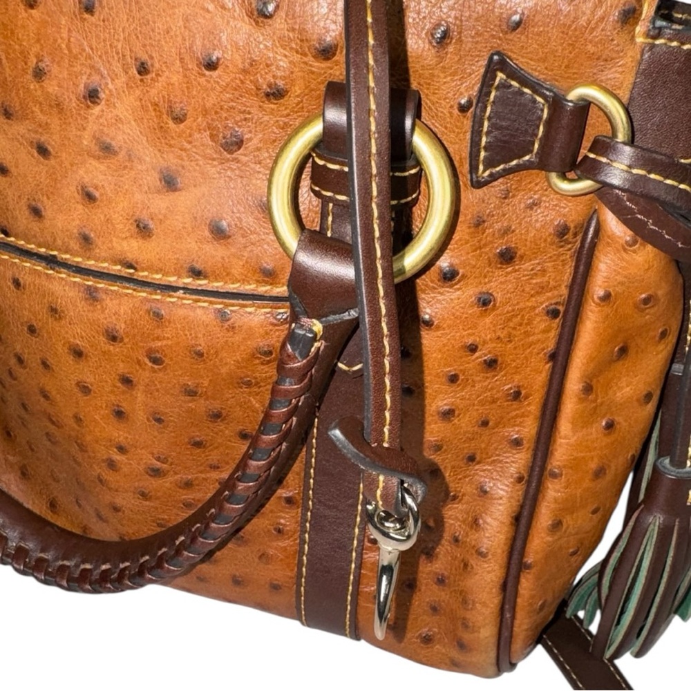 Dooney & Bourke Vintage Florentine Ostrich Medium Satchel in Cognac Brown w/ COA - Picture 11 of 13